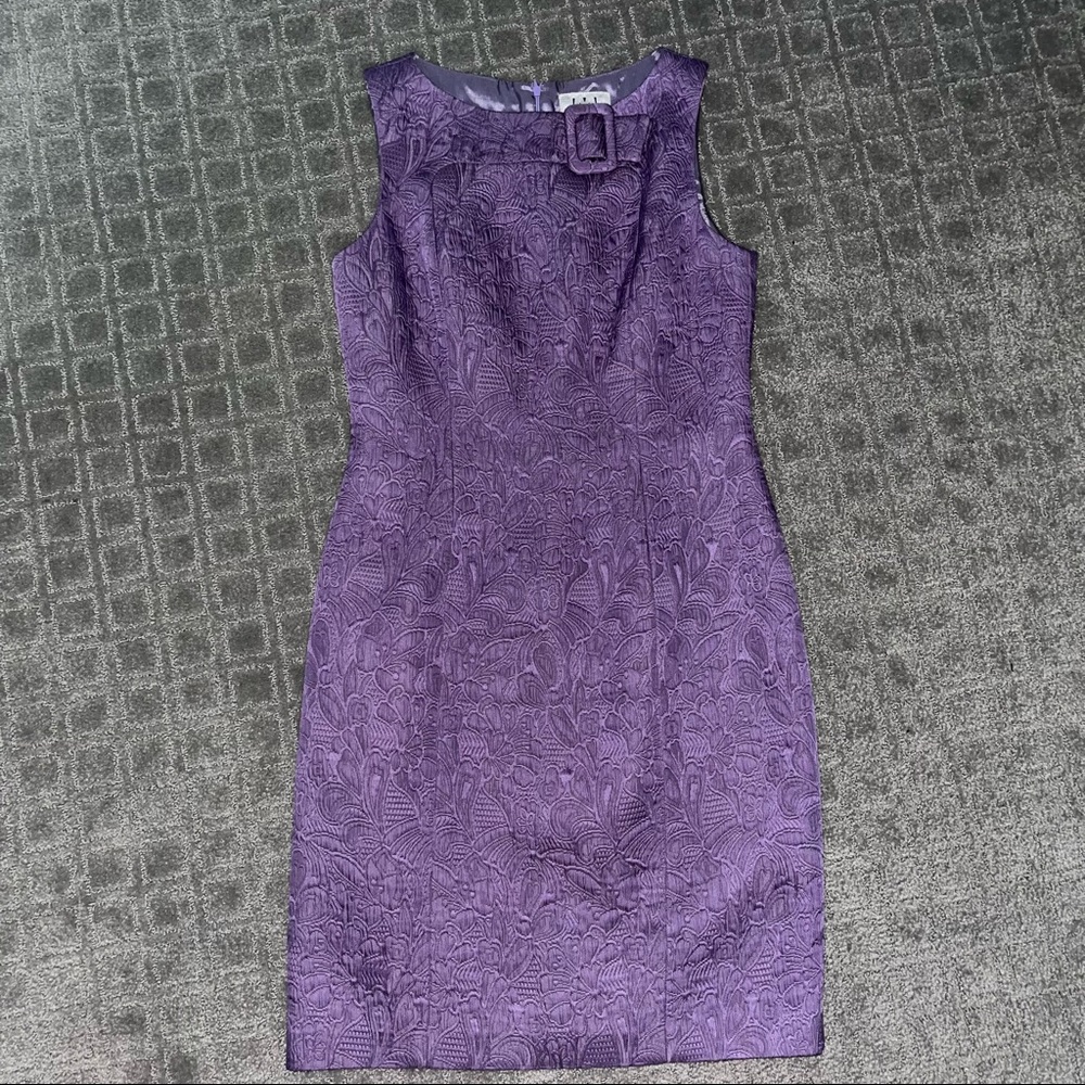 David Meister Purple Dress with belted neckline